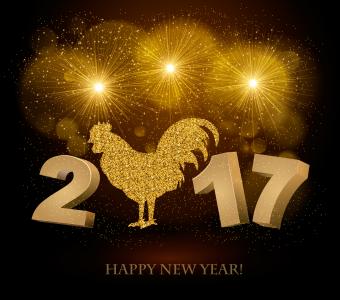 新的一年，2017年，题字，公鸡，符号