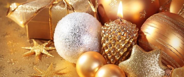 圣诞树，蜡烛，黄金，星星，礼物，新年，圣诞节