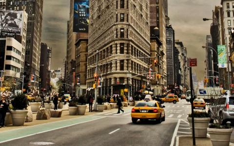 交通灯，人，街，广告，家，纽约，出租车