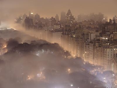 城市，意见，纽约，纽约，城市，夜，灯，雾，中央公园，中央公园，建筑物