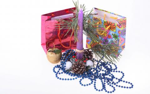 新的一年，毛皮树，玩具，礼物，圣诞节，蜡烛，视锥细胞