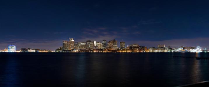 波士顿，夜晚，灯光，城市