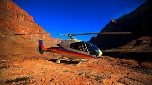直升机，山，天空，峡谷，大峡谷，直升机，蓝色
