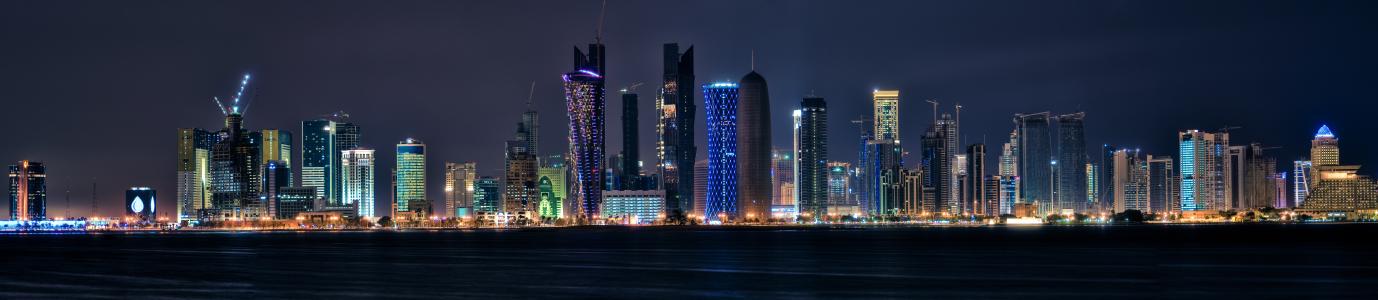 卡塔尔，灯，晚上，多哈