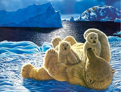 白熊，小熊，冰，冰山，海，威廉schimmel，偏差的艺术