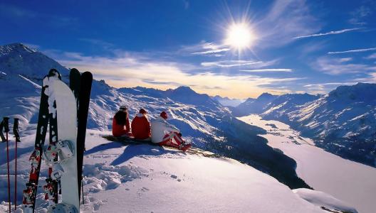 人，自然，冬天，山，河，天空，太阳，美丽，滑雪板，休息，积极