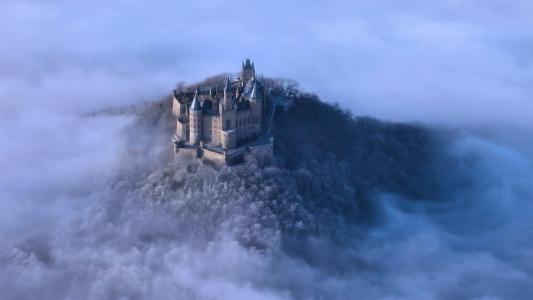 雾，城堡，蓝色