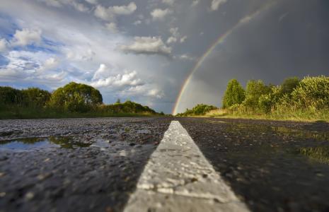 自然，道路，夏天，超级照片，彩虹，阴云密布