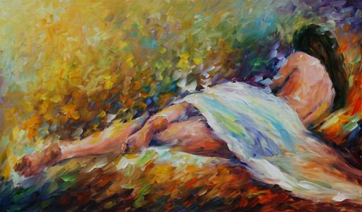 列昂尼德·阿夫雷莫夫，绘画，女孩，裸体，回，腿，姿势，头发