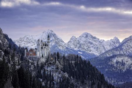 新天鹅堡，城堡，德国，山，冬天