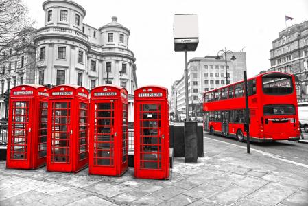 伦敦，巴士，红色，电话亭