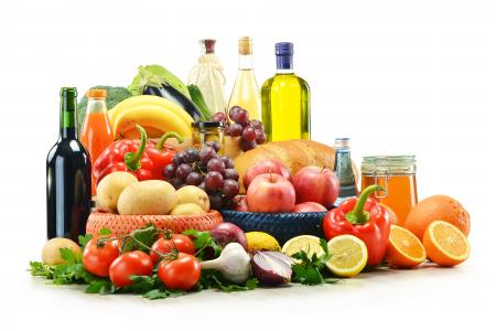 胡椒，柠檬，蔬菜，水果，面包，酒，洋葱，油