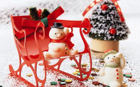 扶手椅，雪人，新年，树，玩具，圣诞节