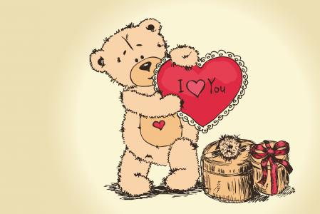 泰迪熊，情人节，熊，我爱你，情人节，泰迪熊