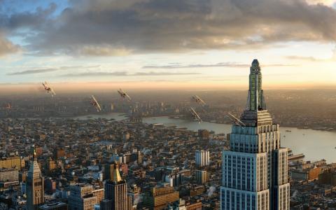 金刚，飞机，纽约，城市，摩天大楼