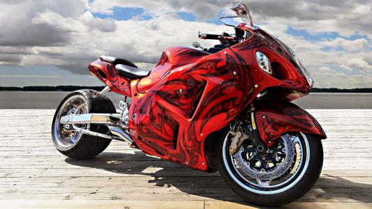 摩托车，红色sportbike