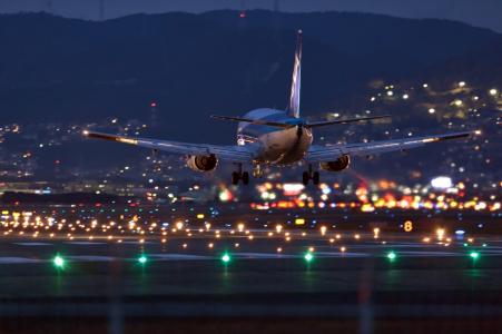 空中客车公司，飞机，机场，夜间，灯光，着陆