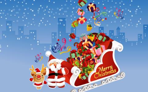 鹿，雪橇，新的一年，圣诞快乐，圣诞老人，礼物