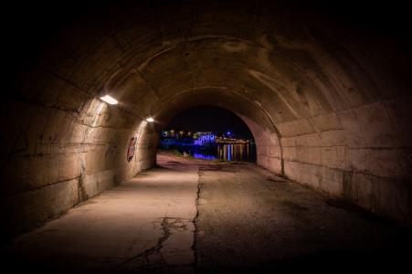 隧道，城市，夜晚，灯光，润饰，里昂