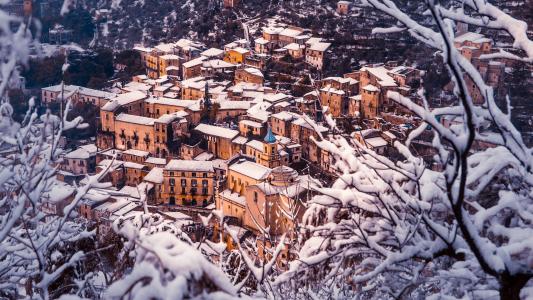 意大利，冬天，雪，城市