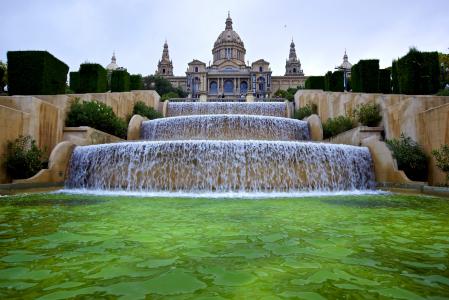 巴塞罗那，西班牙，瀑布，喷泉，瀑布，美丽，城市