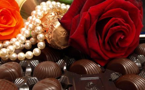 巧克力，玫瑰，美味，甜美