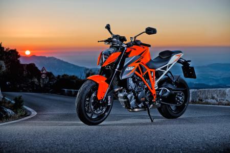 KTM，沥青，橙，摩托车，日落