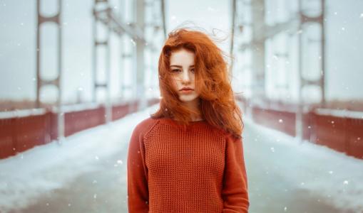 女孩，肖像，红色，冬季，桥，摄影师，塔季扬娜evtushok