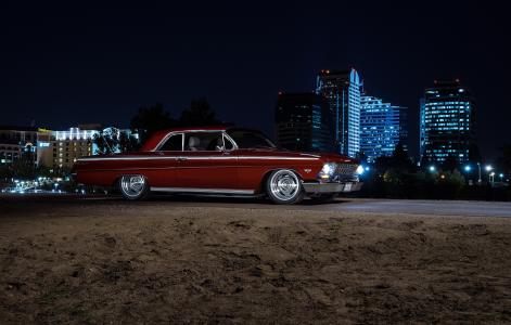 城市，夜，灯光，汽车，雪佛兰，黑斑羚，1962年