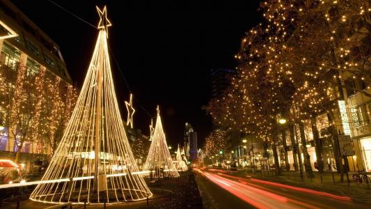 图片，圣诞节，道路，灯，圣诞树