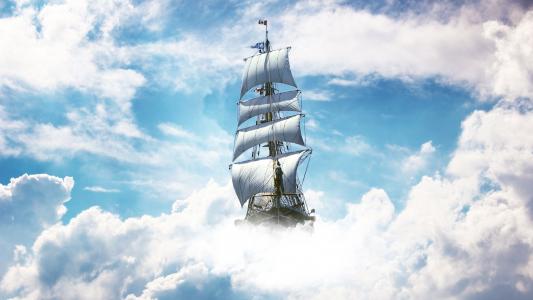 艺术，幻想，天空，云，船，帆船