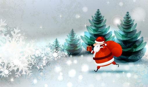 圣诞树，雪花，圣诞老人，袋，假期，框，森林