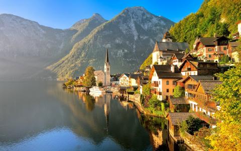 照片，性质，小镇，奥地利，哈尔施塔特，美丽，湖泊