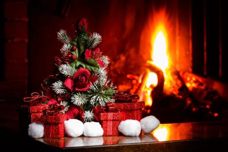 壁炉，礼物，假日