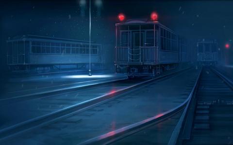 货车，铁轨，红灯