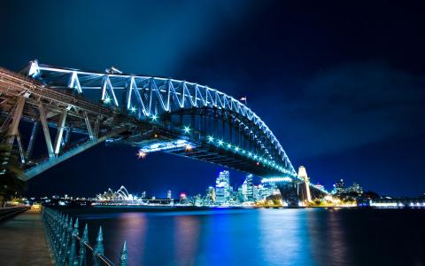 城市，夜晚，桥，悉尼，澳大利亚