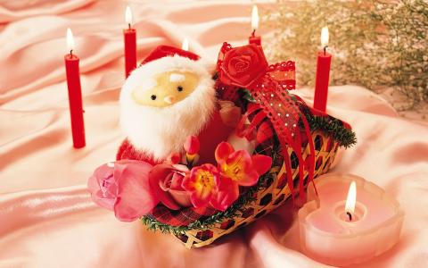 蜡烛，鲜花，新年，圣诞老人，玩具，圣诞节