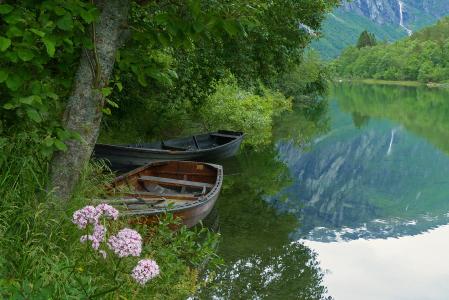 自然，夏天，河，小船，沉默，钓鱼