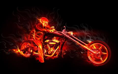 摩托车，骑手，火焰