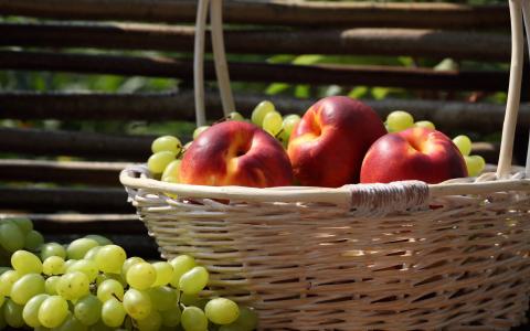 葡萄，篮子，油桃，栅栏，水果