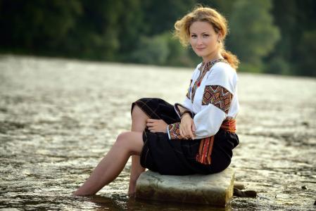 女孩，金发，照片，性质，河，宏观照片主题，Ukrainka