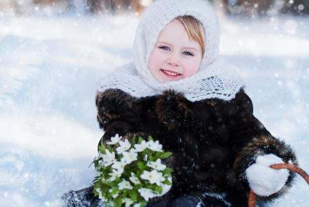 女孩，孩子，照片，积极，鲜花，冬天