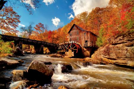 河，石头，watermill，秋天，性质，流量