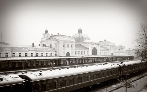 雪，冬季，火车，铁路，车站