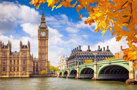 英格兰，秋，桥，河，伦敦，大本钟，叶子，枫叶