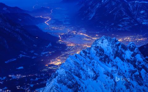 性质，照片，城市，夜，美丽，阿尔卑斯山，冬天，专业人员，照片，冰
