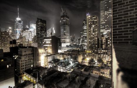 夜，城市，纽约，建设