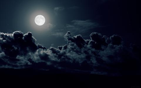 晚上，月亮，云彩