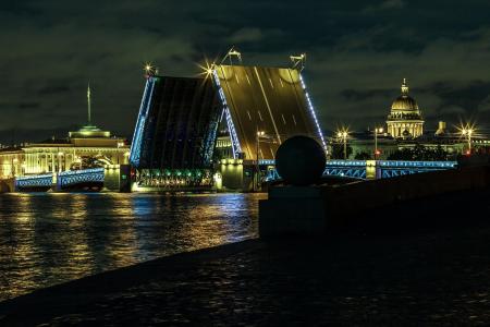 德米特里·马尔蒂诺夫，城市，圣彼得堡，彼得，晚上，建筑物，桥，河，灯