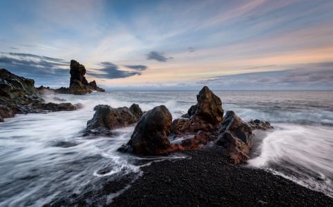 海，石头，海岸，冰岛，冰岛